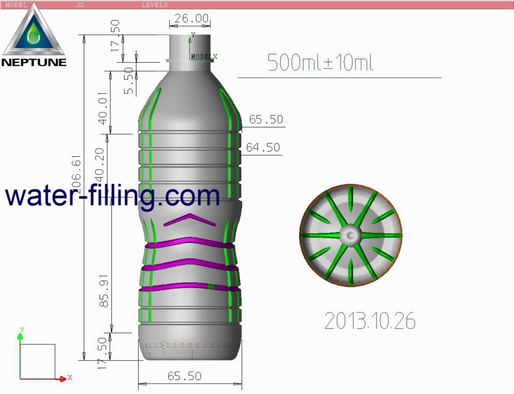 500ml water bottle design by neptune machine 
