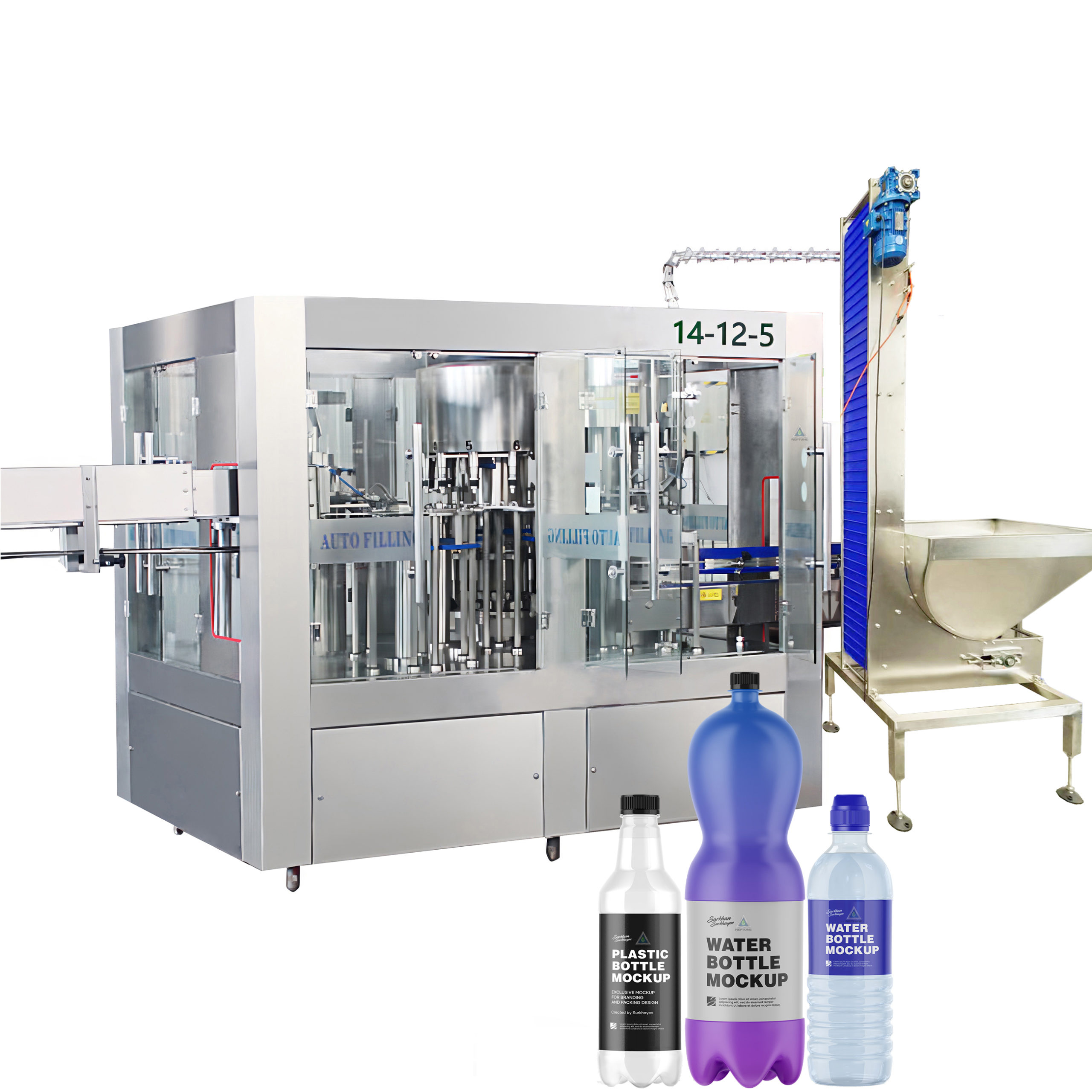 Advanced Mineral bottle Water Filling Machine collect rinser, filler and capper in one monoblock filling machine. All-in one monoblock filling machine for bottling water range from 200ml to 2000ml. 